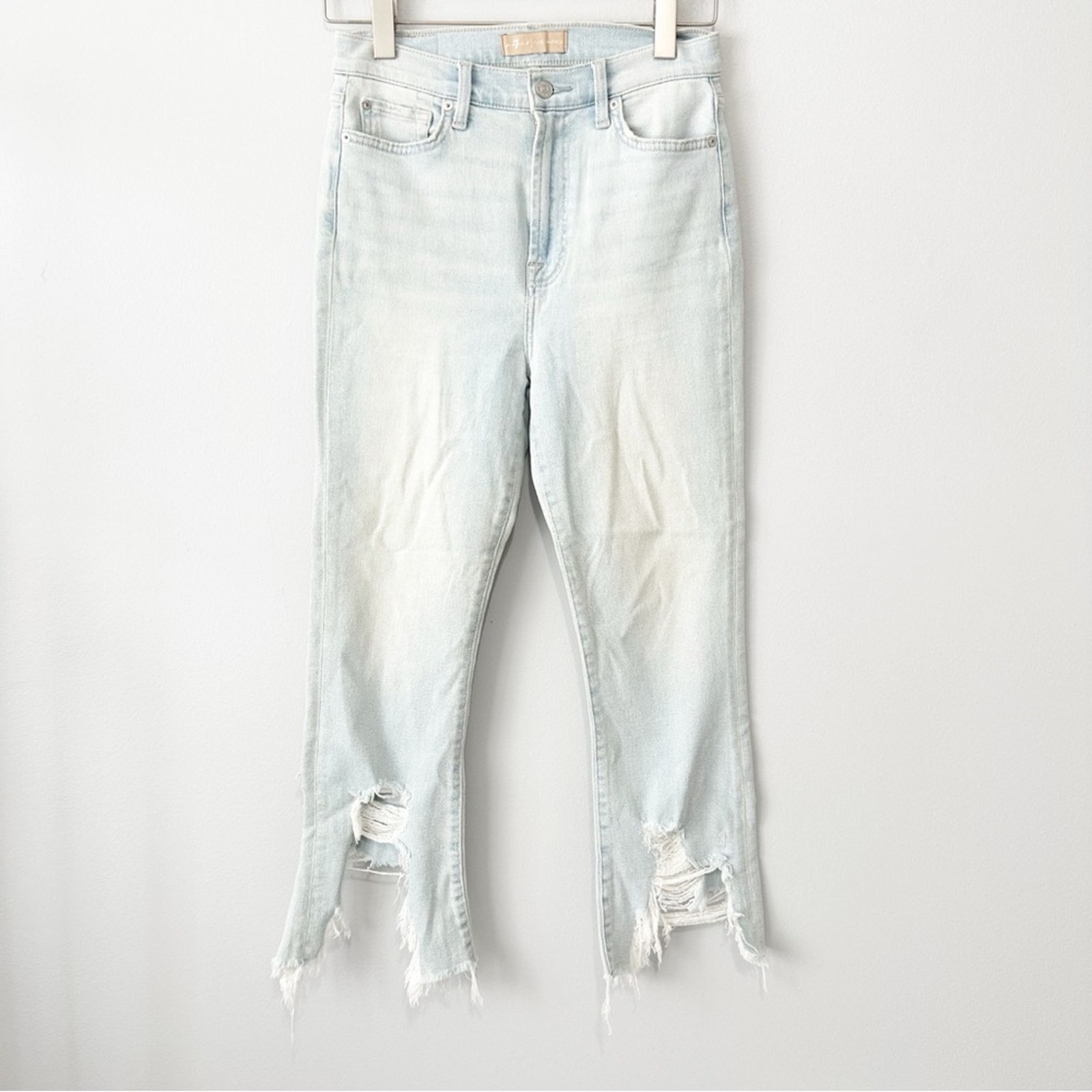 7 For All Mankind Luxe High Waist Slim Kick Distressed Ankle Jeans Blue Denim 28